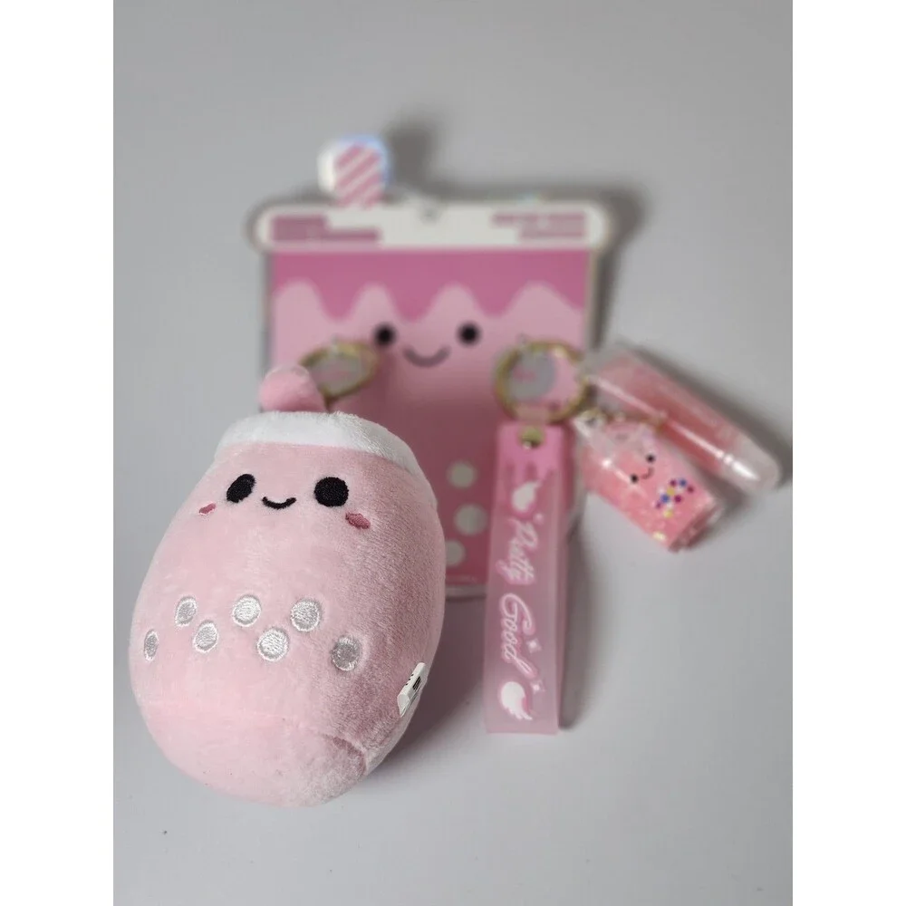 Boba Tea Plush Keychain With Lipgloss And 2 Other Dangles